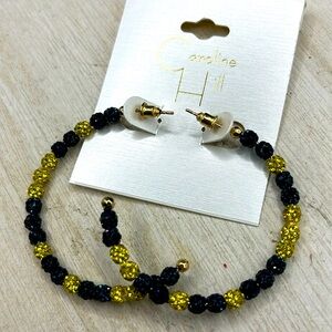 PAVE HOOP EARRINGS NAVY AND GOLD , new on card , Caroline Hill